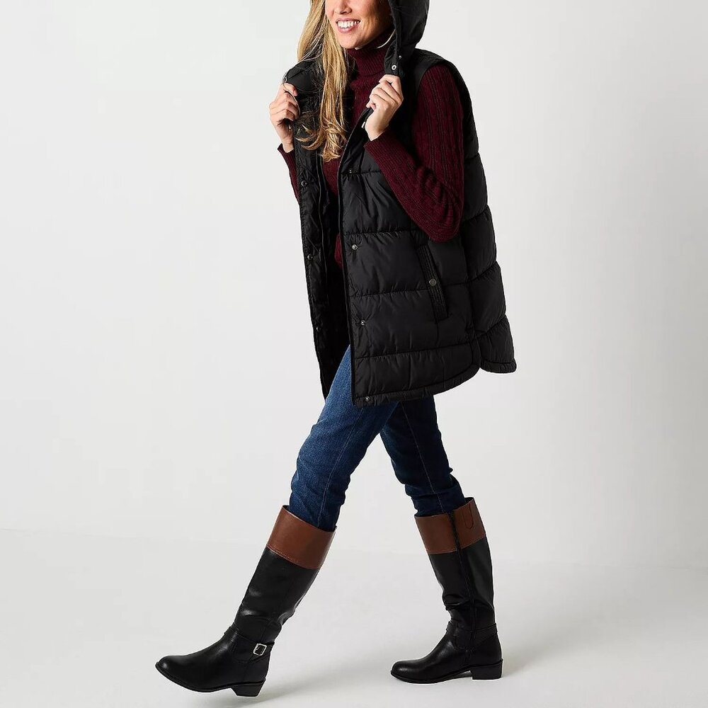 New St. John's Bay Hooded Puffer Vest. Black, Size XL, XXL - Picture 3 of 3